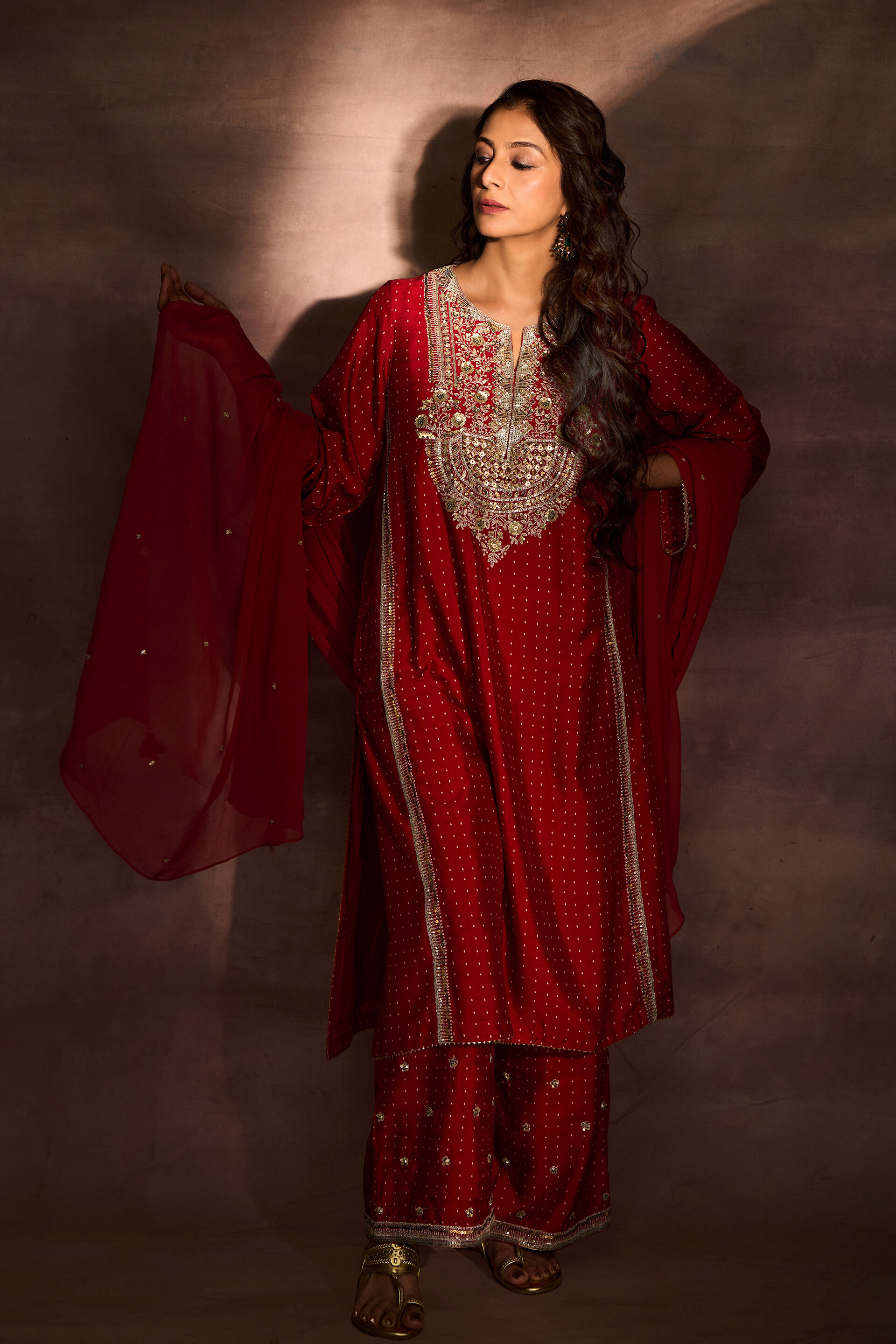Sindhura Embroidered Silk Suit Set - Red, , image 3